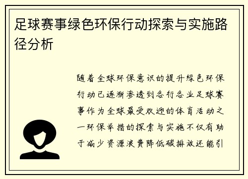 足球赛事绿色环保行动探索与实施路径分析